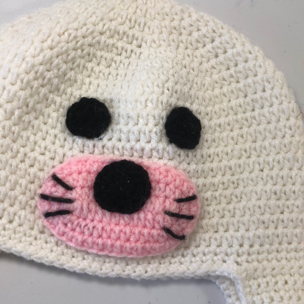 Baby Girls Seal Face Crocheted Knit Warm Winter Hat Gift, Baby Shower Birthday - Picture 3 of 6